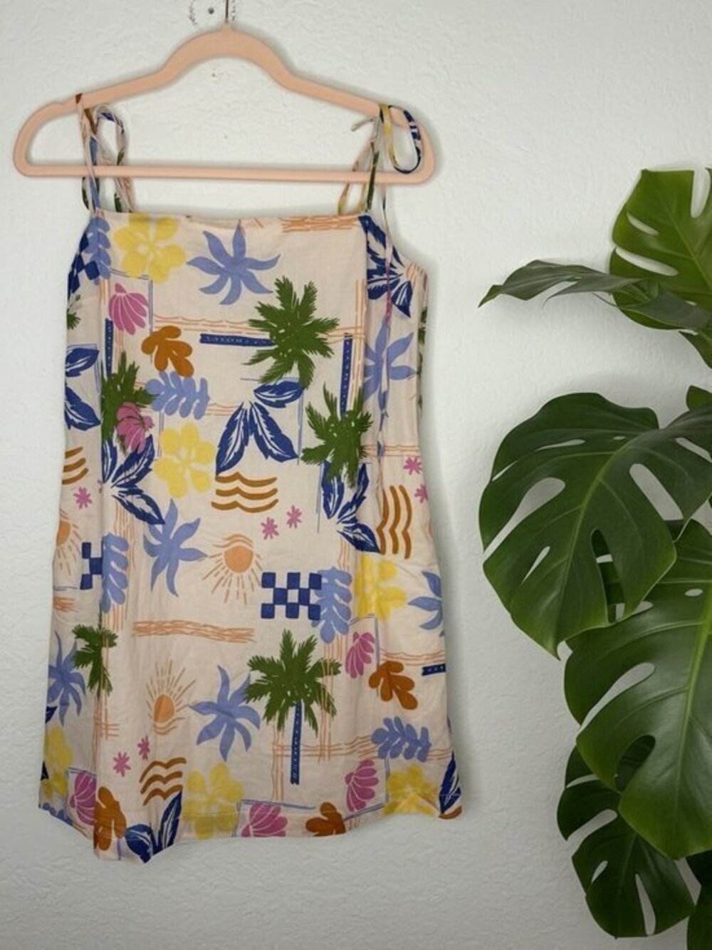 NWT Self Contrast Tropical Print Cotton Mini Dress – XS- MSRP $88